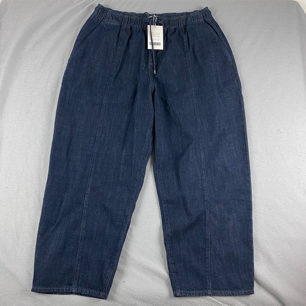 Minimalist Everlane Womens XXL Baggy Barrel Leg Denim Pants Dark Indigo Organic